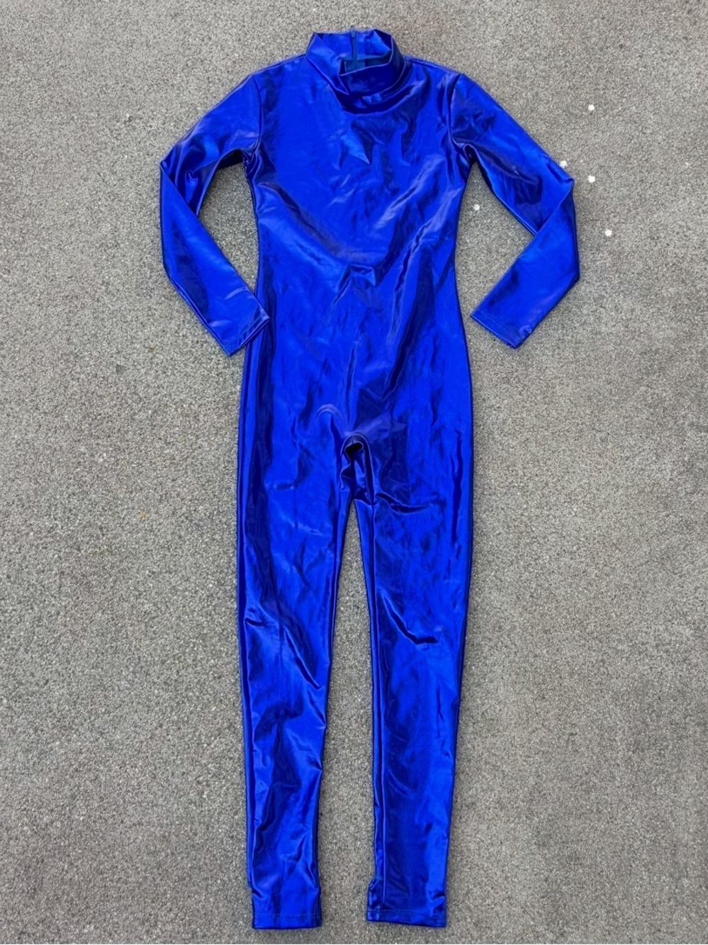 Kepblom Girls Shiny Metallic blue Mock Neck Unitard Long Sleeve Bodysuit Costume
